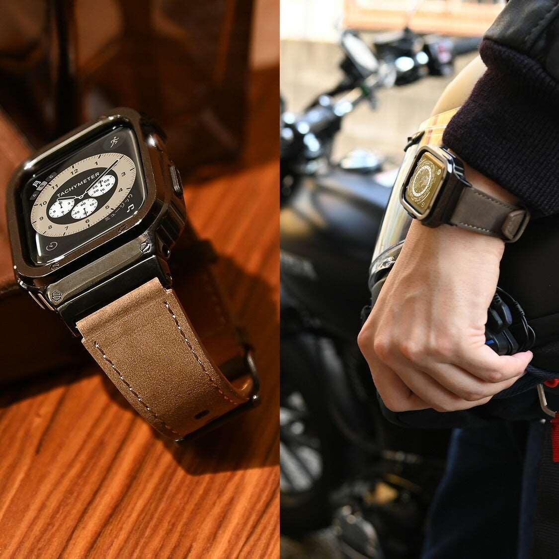 Apple Watch アップルウォッチ 本革 ヴィンテージ 調 レザー バンド ベルト 一体型 ごつめ ごつい 3色 アンティーク 40mm 41mm 42mm 44mm 45mm 49mm メンズ 男性 人気プレゼント ギフト Series 10 9 8 7 6 5 4 ultra 2 SE 2 ソリッドシリーズ ブラウン