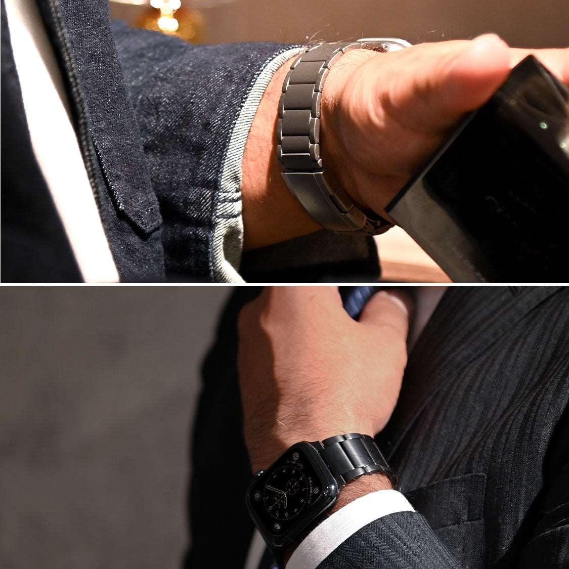 ビジネス チタン 高級 アップルウォッチバンド ベルト Apple Watch シルバー ステンレス メンズ おしゃれ 傷に強い | SOLIDチタンEX(エグゼクティブ) ブラック