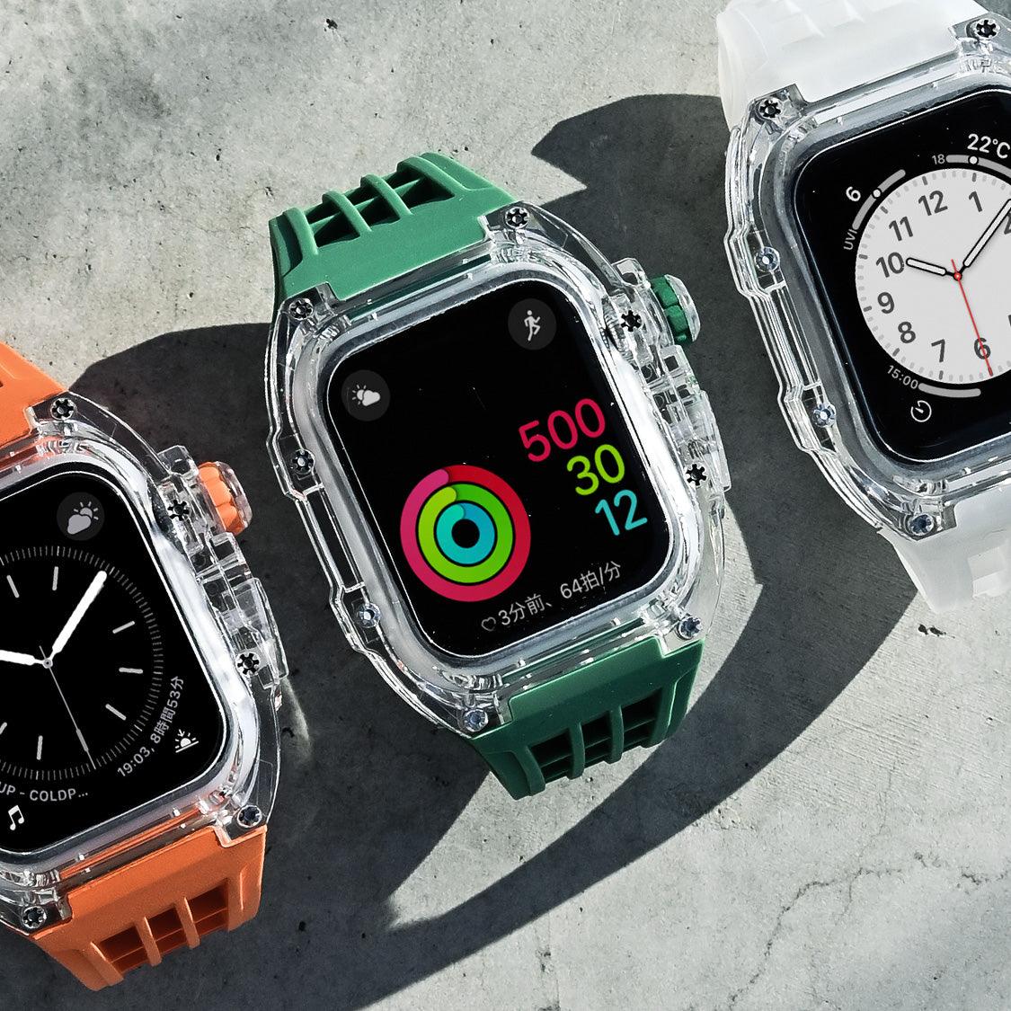 ごつい 一体型 Apple Watch バンド 44mm 45mm 49mm シリコン TPU ケース付き 頑丈なメンズ ベルド スポーツバンド アウトドア 登山 キャンプ Series 9/8/7 45mm SE2/6/5/4/SE 44mm Ultra 49mm 対応 耐衝撃性 防水 落下防止 装着簡単 Watch 保護 高級 メンズ 人気 3枚目の画像