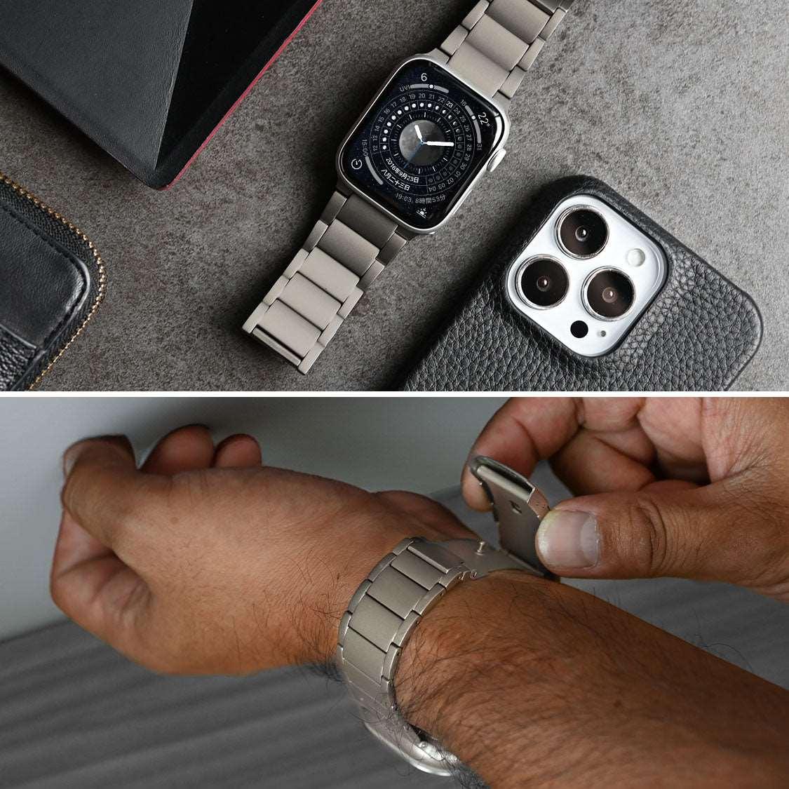 ビジネス チタン 高級 アップルウォッチバンド ベルト Apple Watch シルバー ステンレス メンズ おしゃれ 傷に強い | SOLIDチタンEX(エグゼクティブ) 銀色