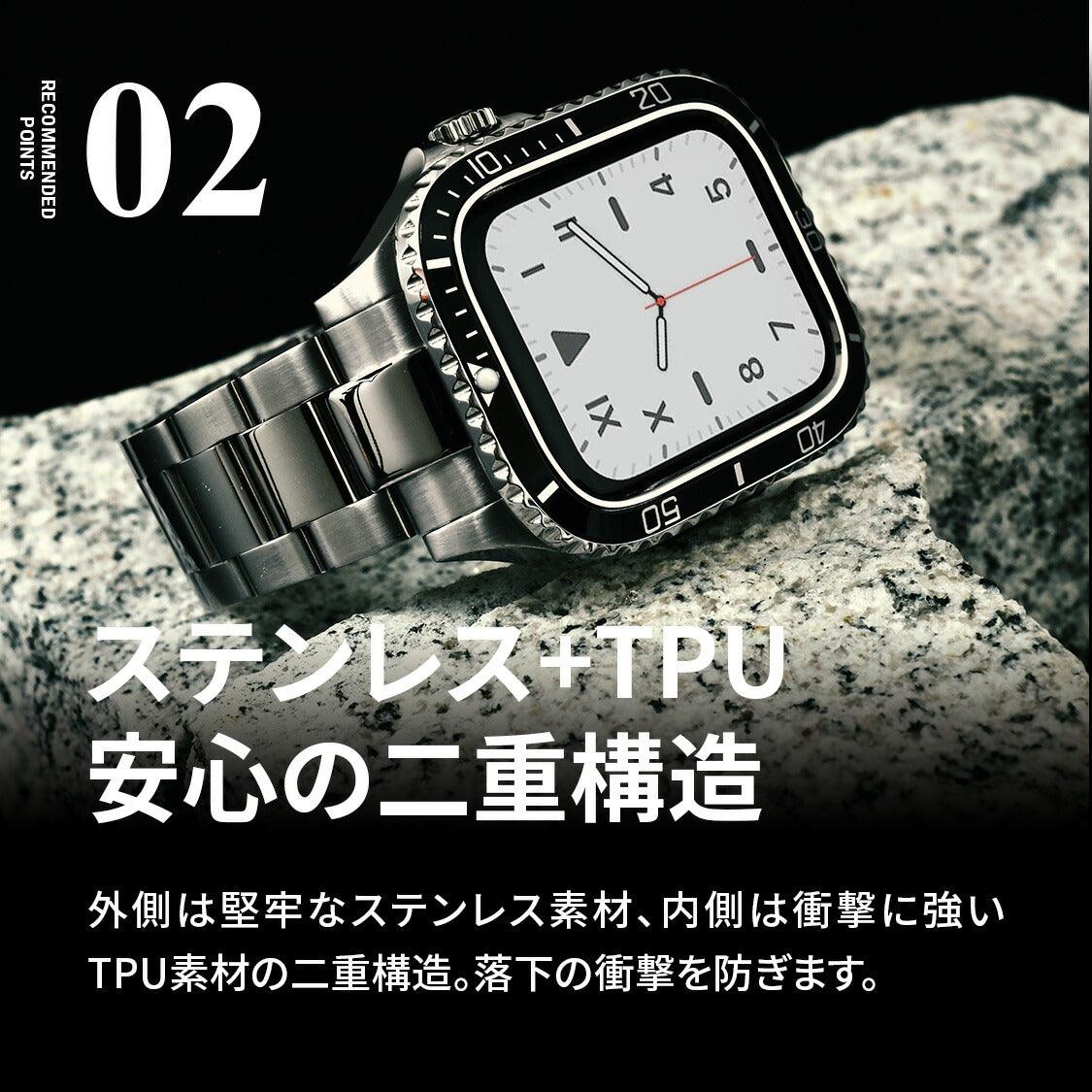 【SE3対応】【風格を纏う大人のハイブリッド】ソリッドクロノス|ステンレス・TPU製 アップルウォッチバンド