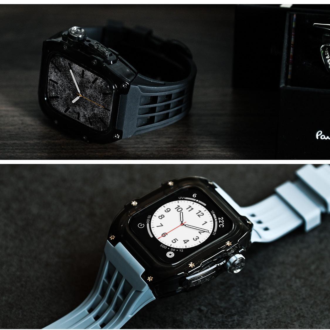 ごつい 一体型 Apple Watch バンド 44mm 45mm 49mm シリコン TPU ケース付き 頑丈なメンズ ベルド スポーツバンド アウトドア 登山 キャンプ Series 9/8/7 45mm SE2/6/5/4/SE 44mm Ultra 49mm 対応 耐衝撃性 防水 落下防止 装着簡単 Watch 保護 高級 メンズ 人気 ブルーグレー ブラック