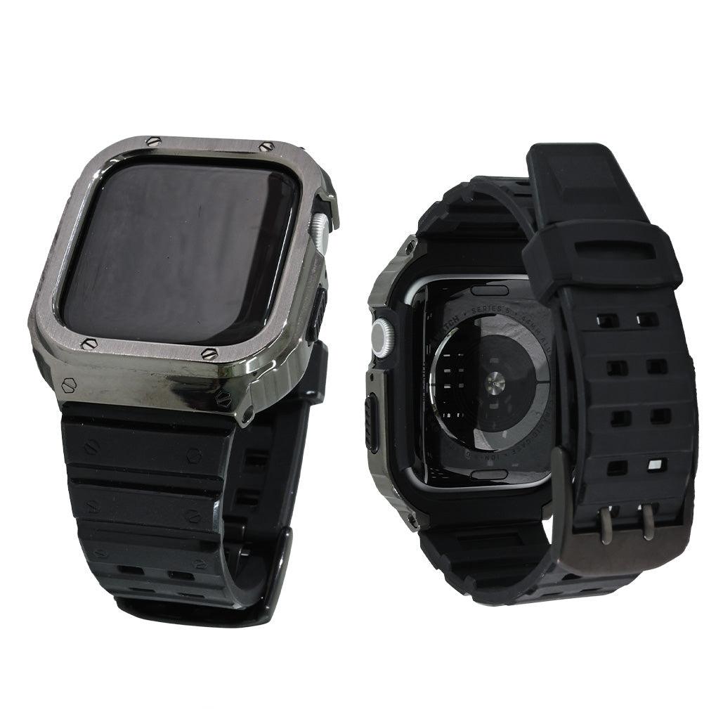 アップルウォッチ バンド 一体型ケース apple watch バンド メンズ スポーツバンド カバー TPU 本体保護 フルカバー apple watch series 9 8 7 6 5 4 SE 第2世代 アップルウォッチバンド 44mm 45mm 46mm おしゃれ 防水 おしゃれ ブランド アクティブ スペースグレーとブラック 黒