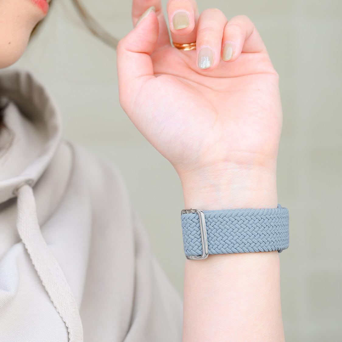 apple watch バンド 蒸れない かぶれにくい 通気性 肌に優しい 編み込み アップル ウォッチ カバー バンド ナイロン 伸縮性 金属アレルギー 腕時計ベルト 男女兼用 女性 男性 人気 ユニセックス スポーツ ジム りんご堂 ファブリックバンド ブルーグレー 水色