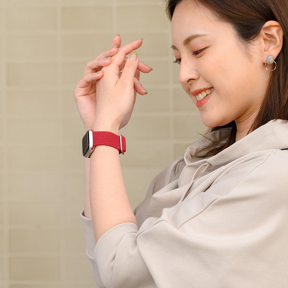 apple watch バンド 蒸れない 蒸れにくい 着画 かぶれにくい 通気性 肌に優しい 編み込み アップル ウォッチ カバー バンド ナイロン 伸縮性 金属アレルギー 腕時計ベルト 男女兼用 女性 男性 人気 ユニセックス スポーツ ジム りんご堂 ファブリックバンド  赤 レッド