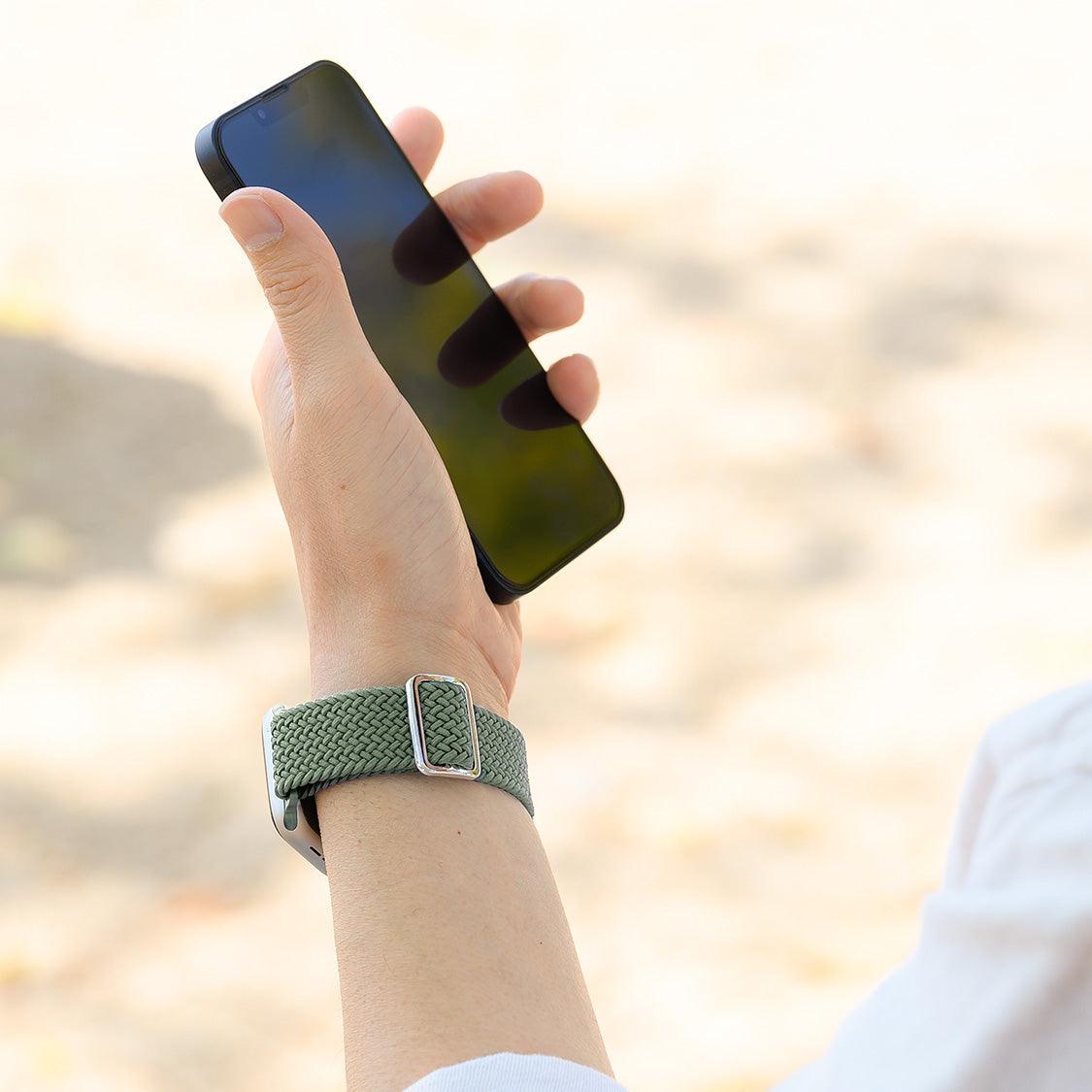 apple watch バンド 蒸れない 蒸れにくい 着画 かぶれにくい 通気性 肌に優しい 編み込み アップル ウォッチ カバー バンド ナイロン 伸縮性 金属アレルギー 腕時計ベルト 男女兼用 女性 男性 人気 ユニセックス スポーツ ジム りんご堂 ファブリックバンド 緑 カーキ