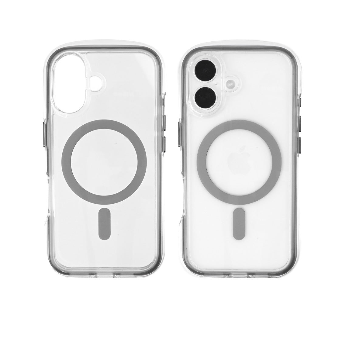 iPhone16 Pro iPhone 16 ケース カバー クリア ソフトケース TPU 耐衝撃吸収 クリア ウェーブ 写真が挟める チェキ トレカ 推し活 オタ活 アイフォン スマホケース りんご堂 Airfeel エアフィール 空気 かわいい ぷっくり 丸い 角 MagSafe マグセーフ グレー 灰色