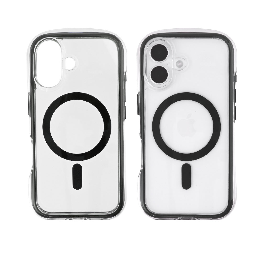 iPhone16 Pro iPhone 16 ケース カバー クリア ソフトケース TPU 耐衝撃吸収 クリア ウェーブ 写真が挟める チェキ トレカ 推し活 オタ活 アイフォン スマホケース りんご堂 Airfeel エアフィール 空気 かわいい ぷっくり 丸い 角 MagSafe マグセーフ ブラック 黒