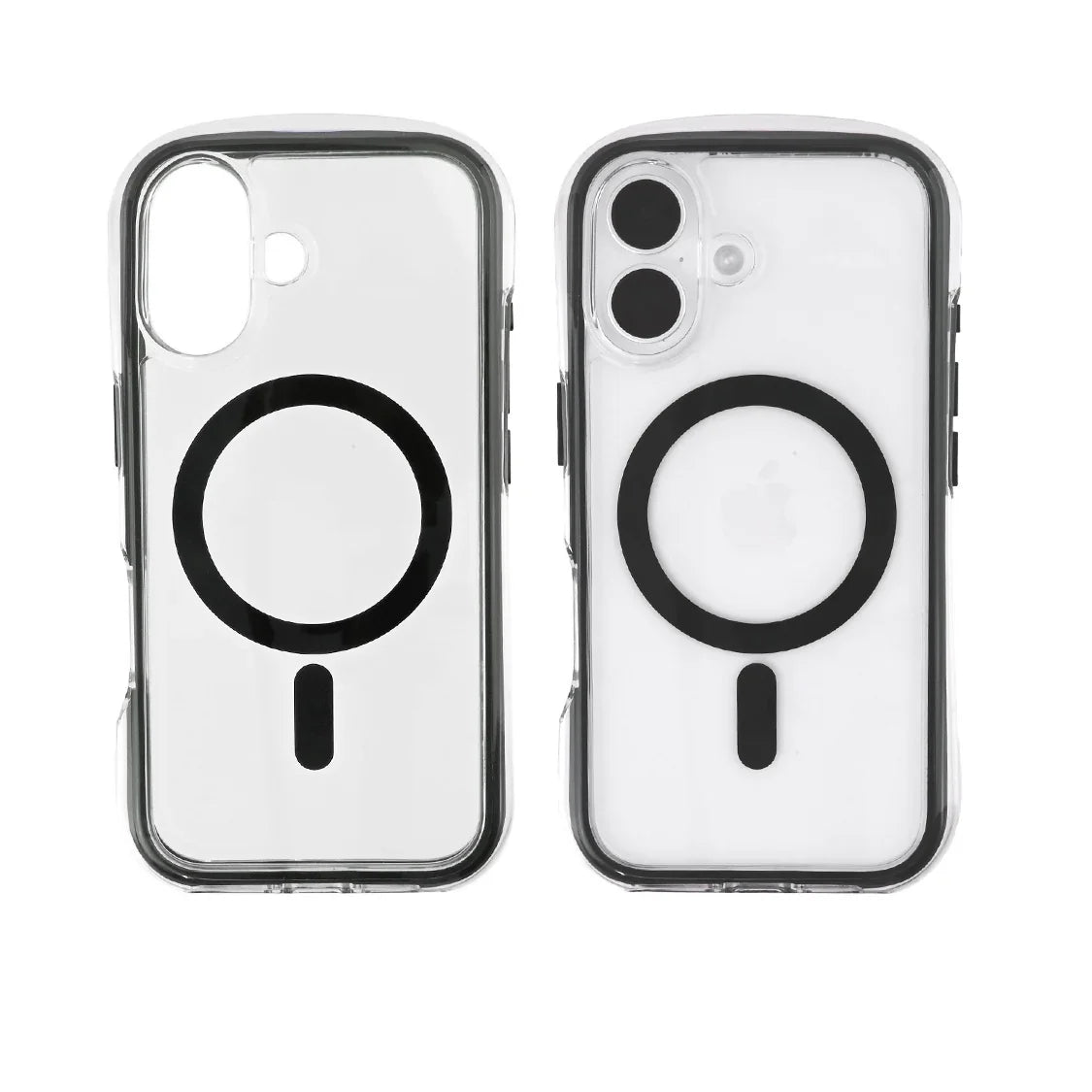 iPhone16 Pro iPhone 16 ケース カバー クリア ソフトケース TPU 耐衝撃吸収 クリア ウェーブ 写真が挟める チェキ トレカ 推し活 オタ活 アイフォン スマホケース りんご堂 Airfeel エアフィール 空気 かわいい ぷっくり 丸い 角 MagSafe マグセーフ ブラック 黒