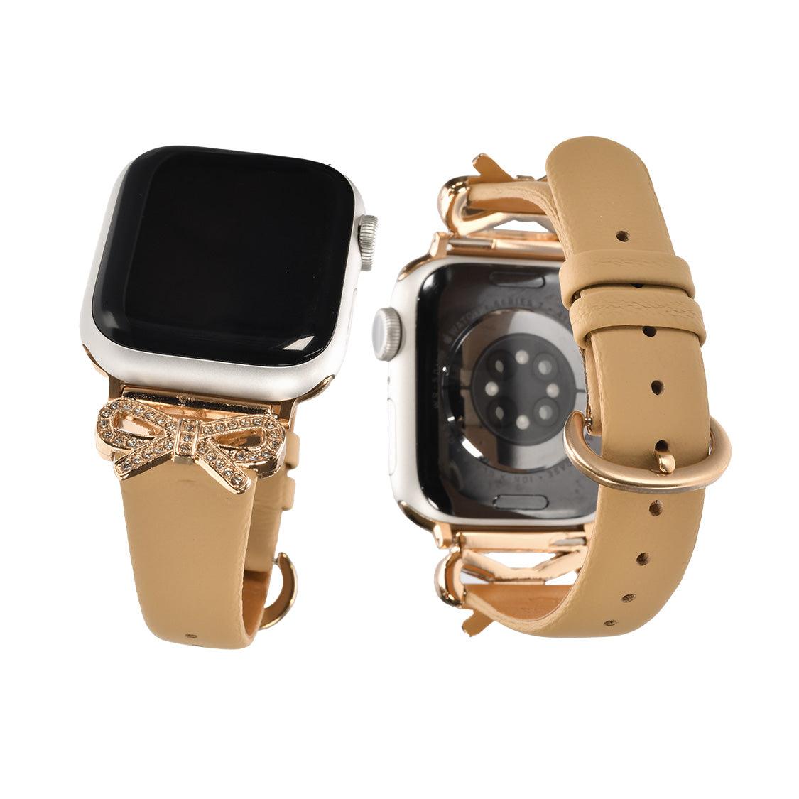 Apple Watch バンド アップルウォッチ バンド レディース 女性 かわいい 38mm 40mm 41mm 42mm 44mm 46mm 49mm あっぷるうぉっち キラキラ 本革 可愛い 大人かわいい おしゃれ 柔らかい くすみ ガーリー リボン ライブ デート ロリータ Series 10/9/8/7/6/5/4/3/2/1/SE/Ultra/Ultra2に対応 りんご堂 ange アンジェ キャメル ベージュ