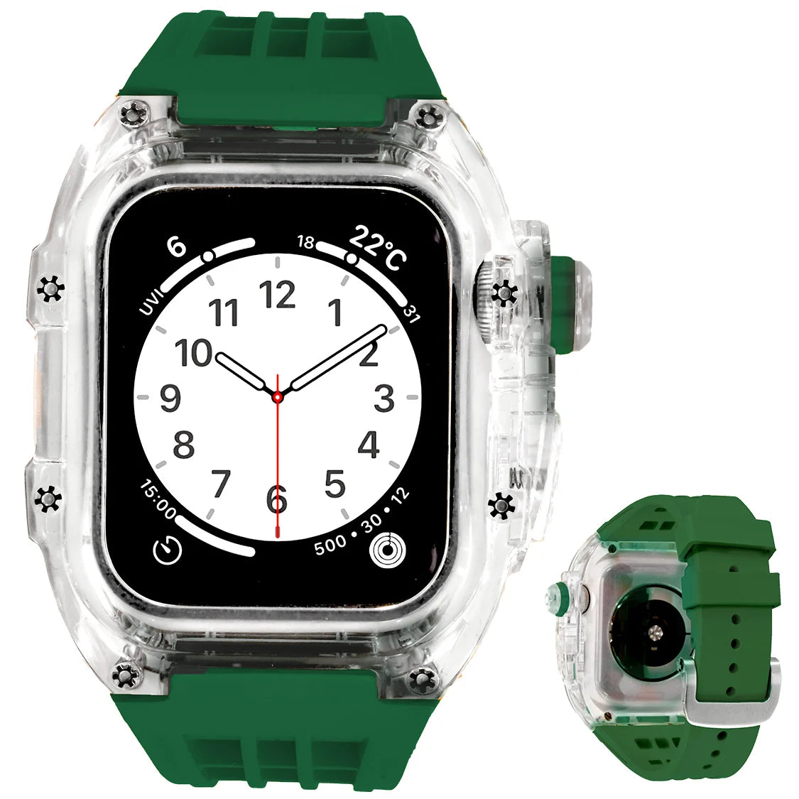 ごつい 一体型 Apple Watch バンド 44mm 45mm 49mm シリコン TPU ケース付き 頑丈なメンズ ベルド スポーツバンド アウトドア 登山 キャンプ Series 9/8/7 45mm SE2/6/5/4/SE 44mm Ultra 49mm 対応 耐衝撃性 防水 落下防止 装着簡単 Watch 保護 高級 メンズ 人気 緑 グリーン