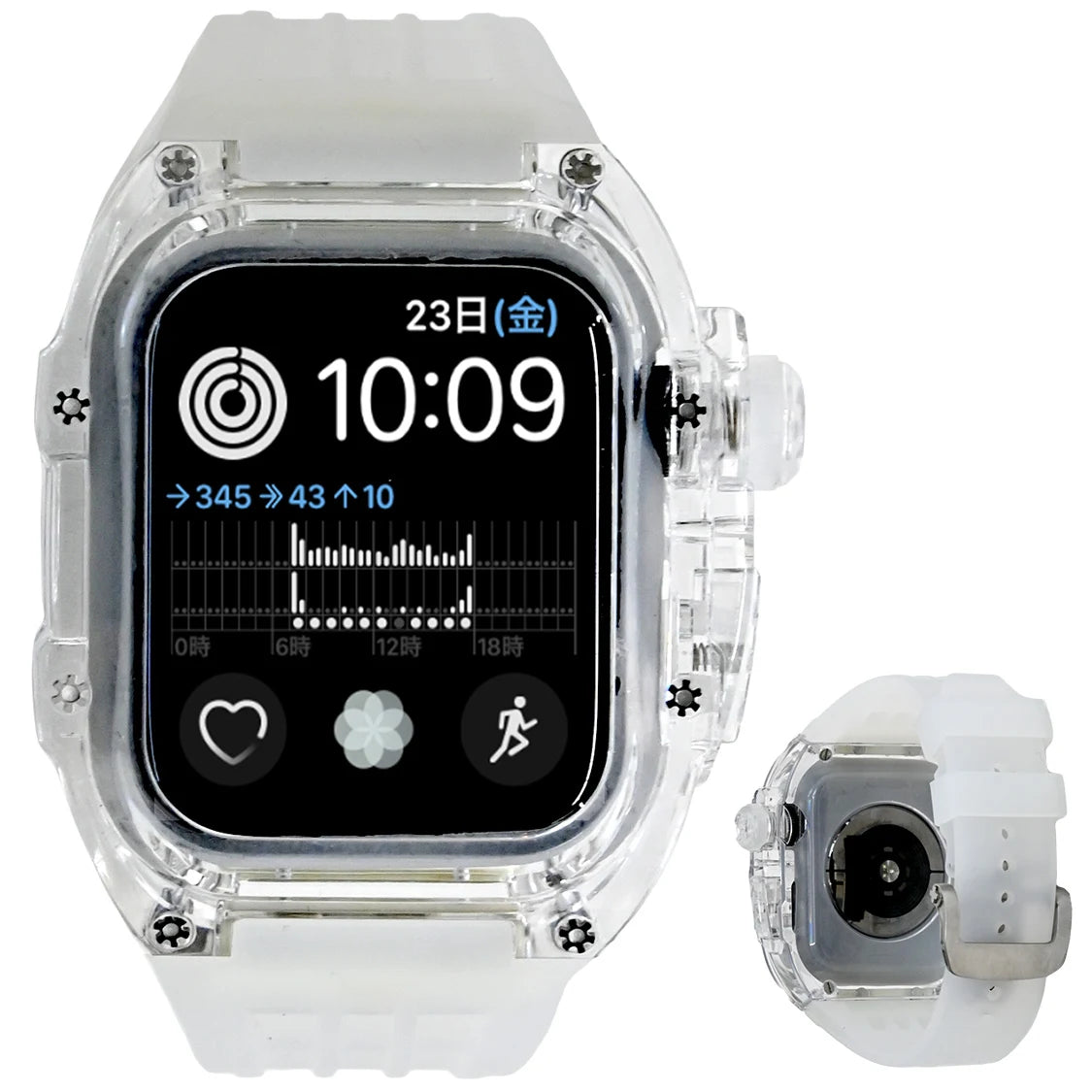 ごつい 一体型 Apple Watch バンド 44mm 45mm 49mm シリコン TPU ケース付き 頑丈なメンズ ベルド スポーツバンド アウトドア 登山 キャンプ Series 9/8/7 45mm SE2/6/5/4/SE 44mm Ultra 49mm 対応 耐衝撃性 防水 落下防止 装着簡単 Watch 保護 高級 メンズ 人気 クリア ホワイト