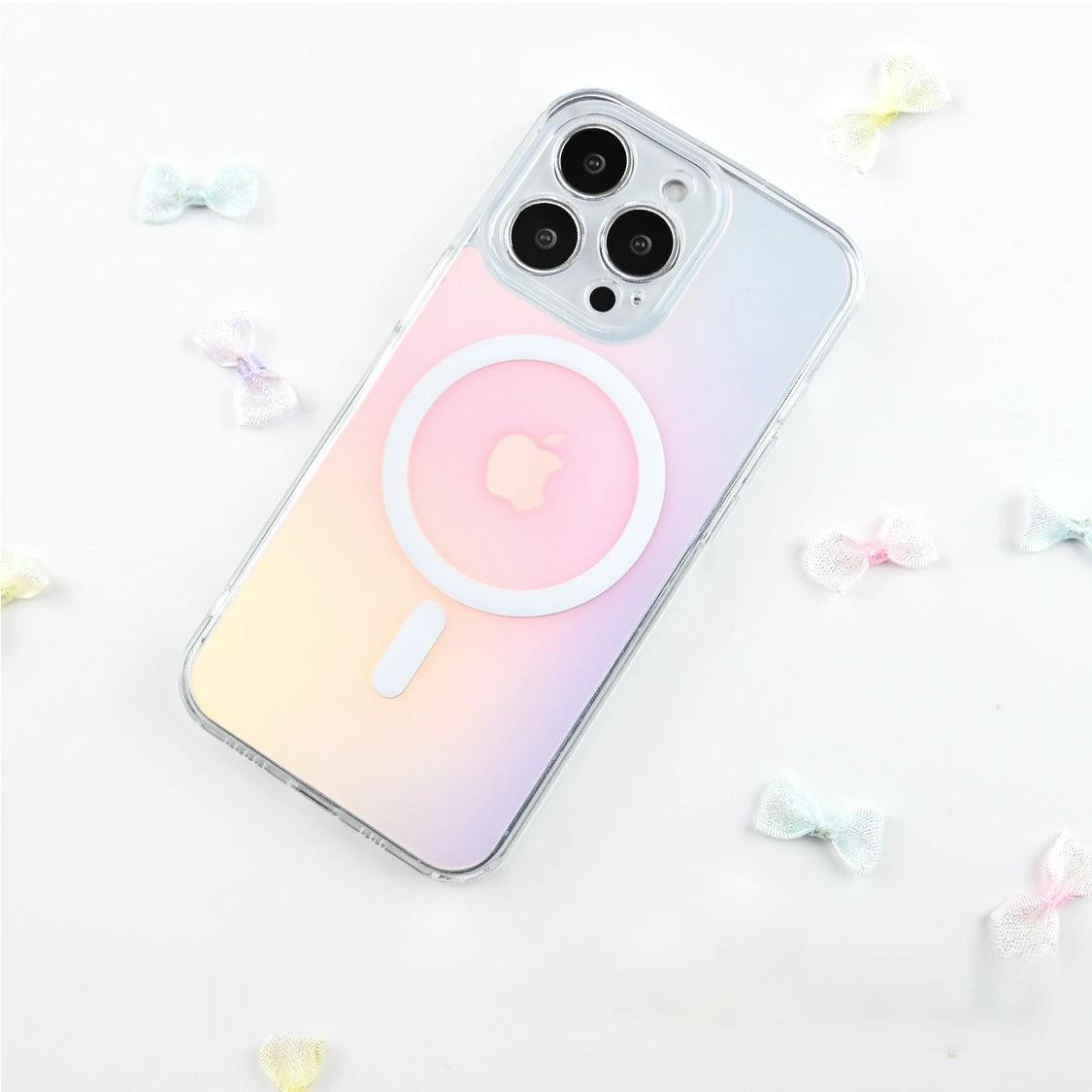 iPhone 16 ケース iPhone 15 ケース iPhone14 ケース iPhone13ケースiPhone12ケースiPhone12miniケースiPhoneXRXS11ProMaxiPhone8ケースかわいいクリア透明オーロラミラーケース鏡面鏡おしゃれかわいい大人可愛い背面ミラーグラデーション韓国SE2第2世代 MagSafe マグセーフケース ピンク 薄紫