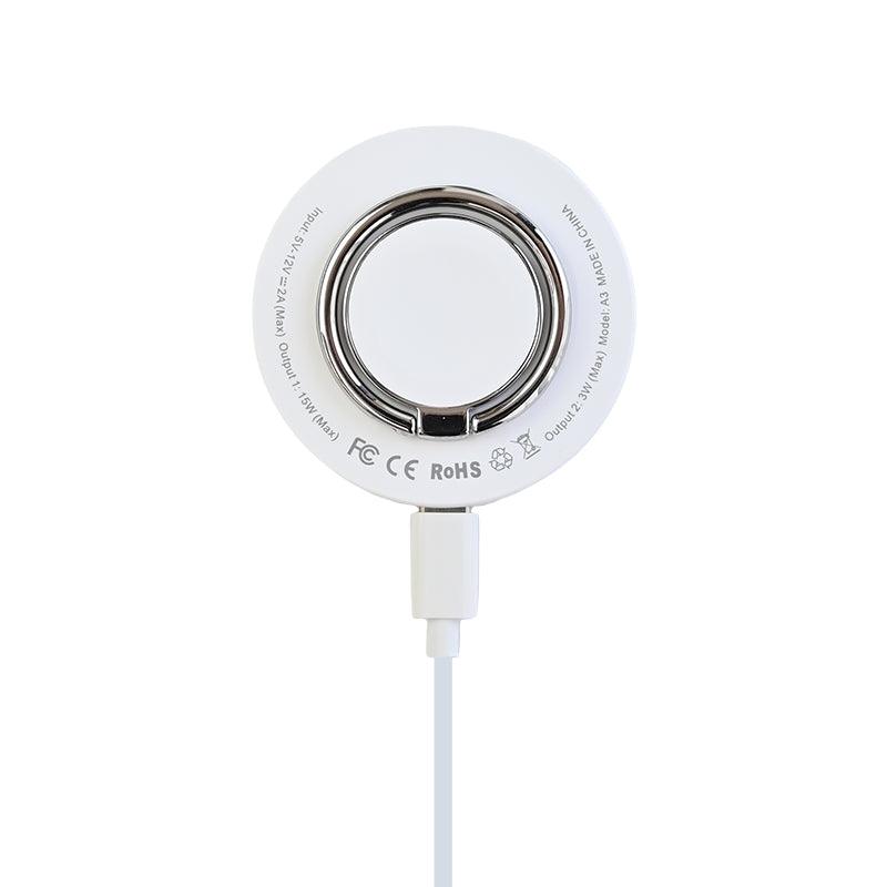 MagSafe対応 3in1 ワイヤレス充電器 iPhone Apple Watch AirPods 15W タイプC スマホリング スタンド機能 両面充電 同時充電 軽量 持ち運び | スマートチャージャー ホワイト 白