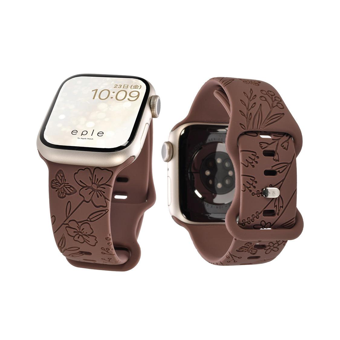 アップルウォッチ バンド レディース かわいい 大人かわいい 大人っぽ for Applewatch スポーツバンド 運動 金属アレルギー 防水 シリコン ラバー 38mm40mm42mm44mm45mm46mm49mm ブランド おしゃれ 花柄 蝶 ニュアンスカラー りんご堂 シェール ブラウン 茶色 ショコラベリー くすみ
