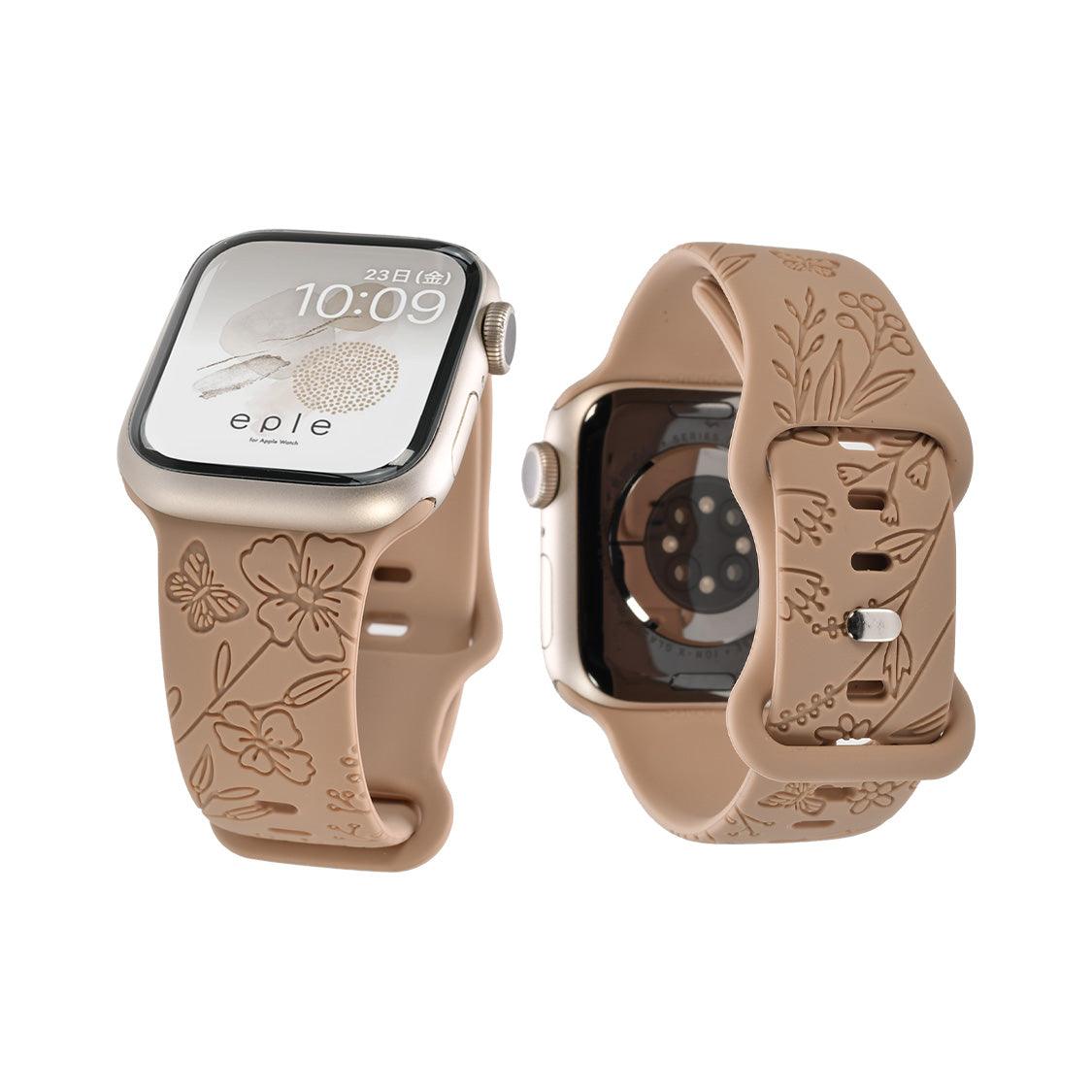 アップルウォッチ バンド レディース かわいい 大人かわいい 大人っぽ for Applewatch スポーツバンド 運動 金属アレルギー 防水 シリコン ラバー 38mm40mm42mm44mm45mm46mm49mm ブランド おしゃれ 花柄 蝶 ニュアンスカラー りんご堂 シェール ピンクベージュ ベージュ くすみ