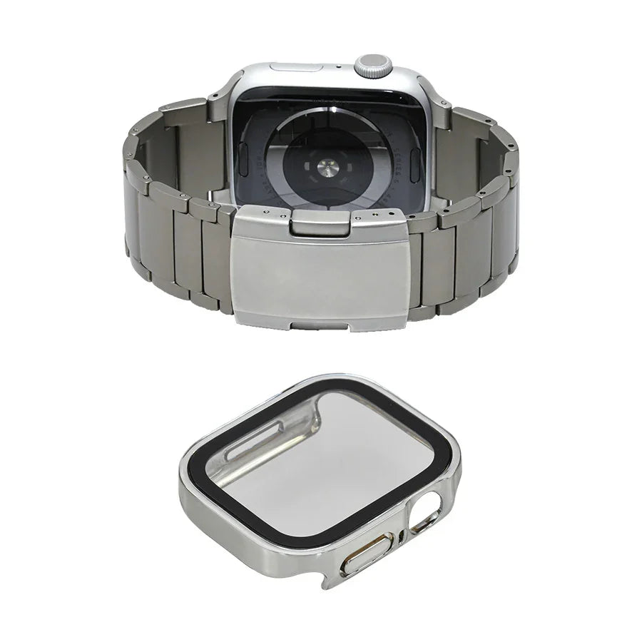【シリーズ11・SE3・Ultra3対応】傷付きにくい チタン アップルウォッチバンド ベルト Apple Watch シルバー メンズ ビジネス 高級 | SOLIDチタンEX(エグゼクティブ)