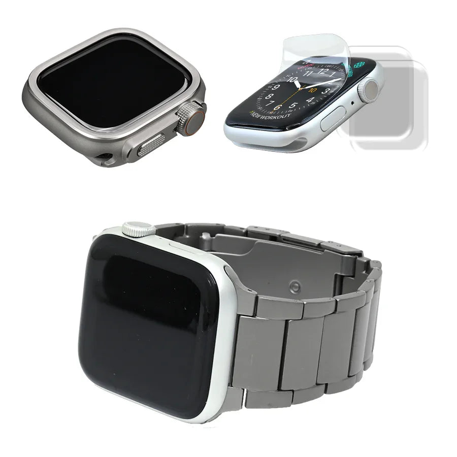 【シリーズ11・SE3・Ultra3対応】傷付きにくい チタン アップルウォッチバンド ベルト Apple Watch シルバー メンズ ビジネス 高級 | SOLIDチタンEX(エグゼクティブ)