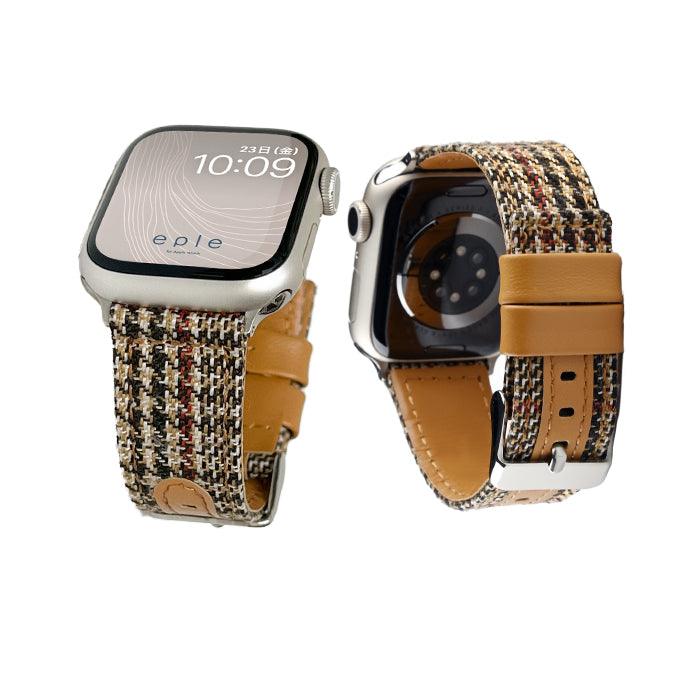 アップルウォッチ バンド レディース ベルト チェック 千鳥格子 革 レザー 布 腕時計ベルト applewatch 8 7 6 SE 38mm 40mm 41mm 42mm 44mm 45mm おしゃれ かわいい りんご堂 クラシカルバンド ブラウン 茶色