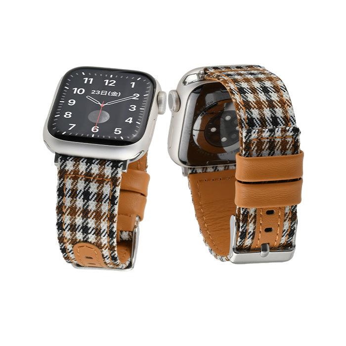 アップルウォッチ バンド レディース ベルト チェック 千鳥格子 革 レザー 布 腕時計ベルト applewatch 8 7 6 SE 38mm 40mm 41mm 42mm 44mm 45mm おしゃれ かわいい りんご堂 クラシカルバンド ブラウン 茶色