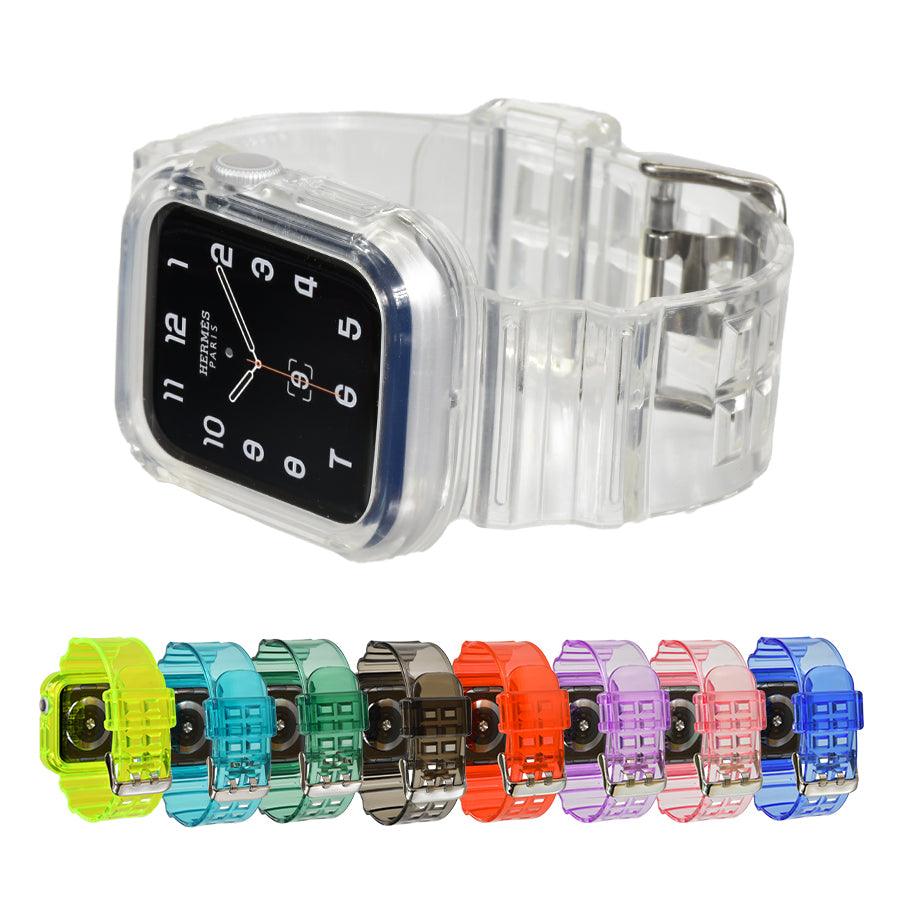 【シリーズ11・SE3対応】クリア かわいい 一体型 AppleWatch ( アップルウォッチ ) シリコン バンド 40 41 44 45 49 mm 透明 おしゃれ ベルト | クリアバンド
