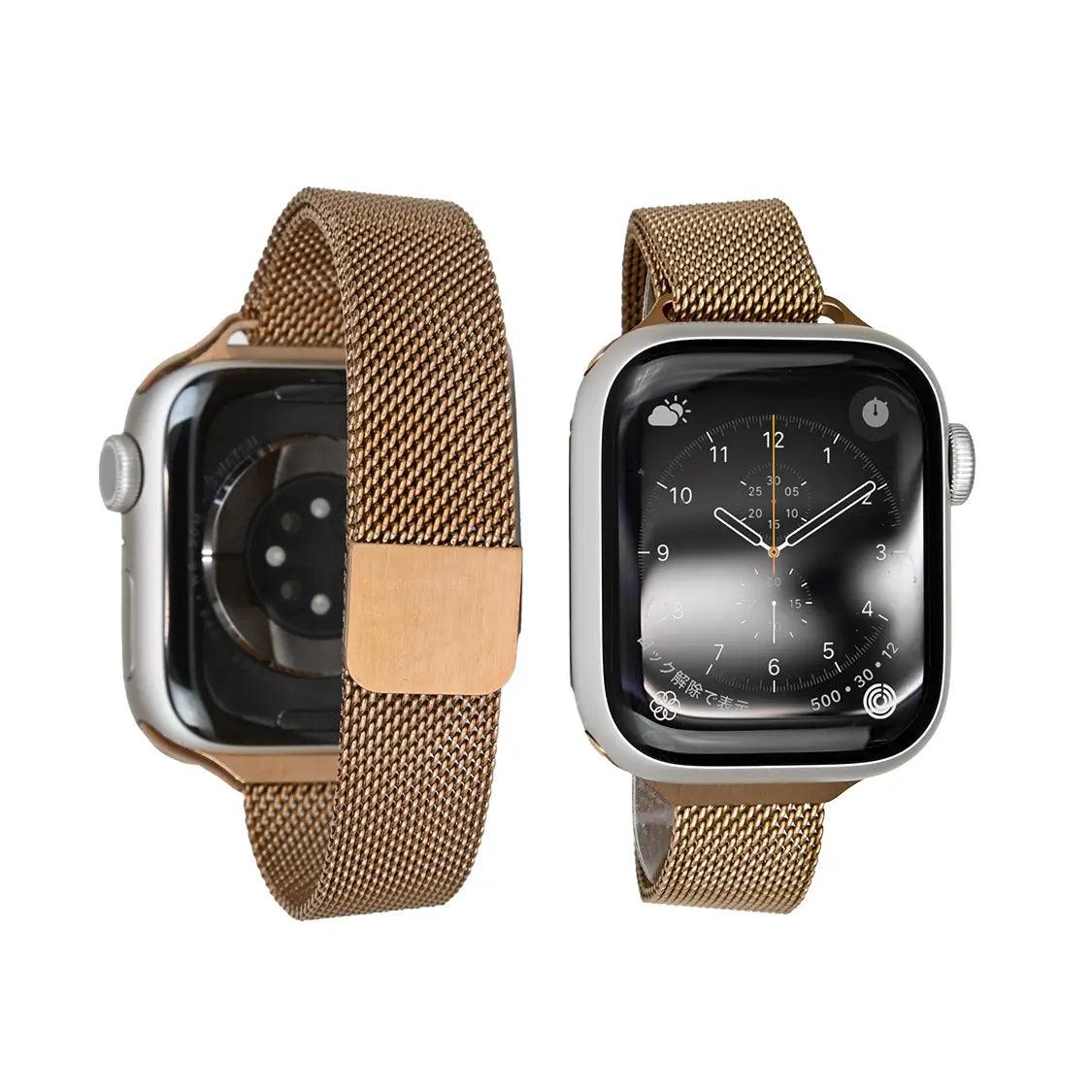 マグネット ステンレス メッシュ アップルウォッチバンド Apple Watch ベルト 女性 人気 おしゃれ エレガントループ 華奢 細め ゴールド 金