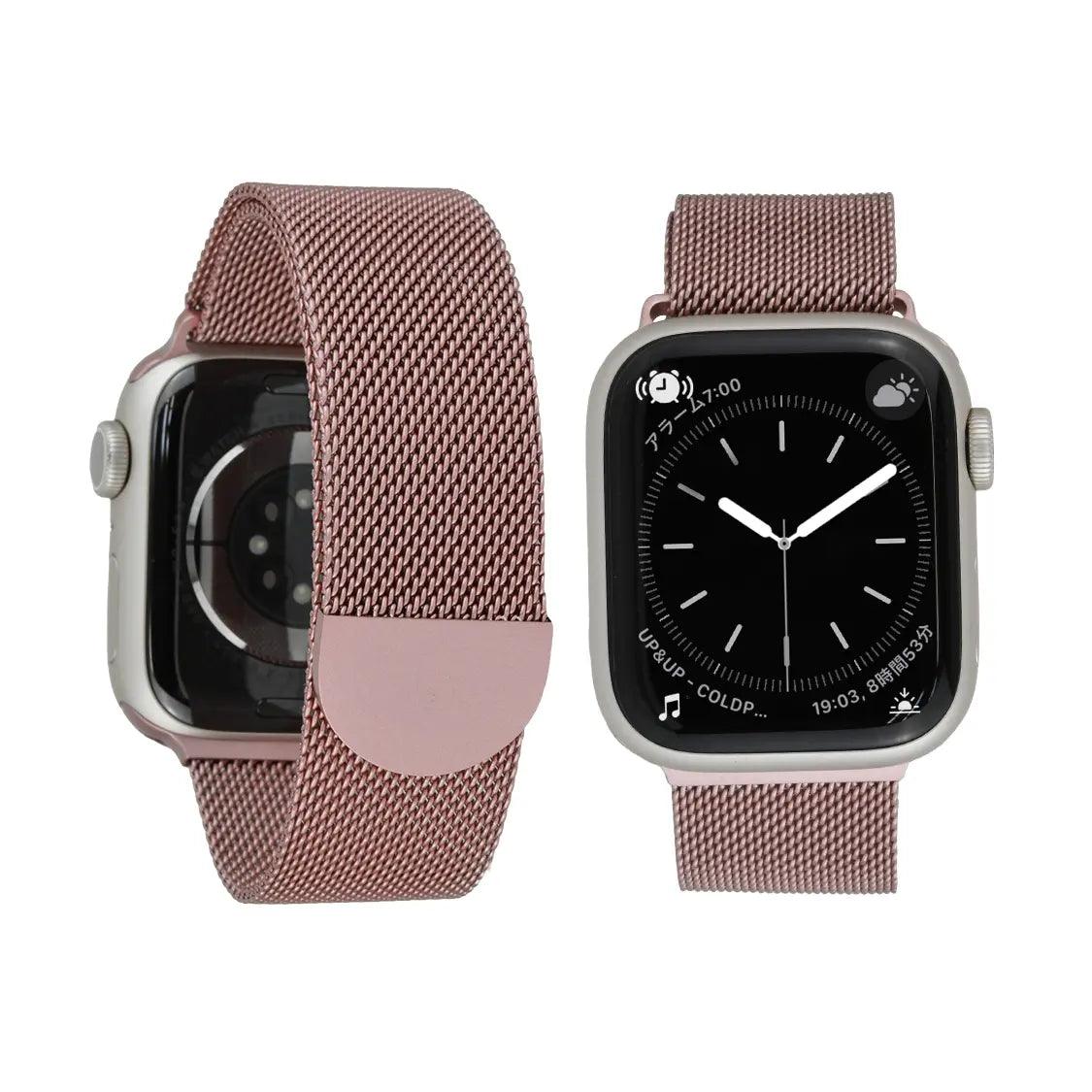 マグネット ステンレス メッシュ アップルウォッチバンド Apple Watch ベルト 女性 人気 おしゃれ エレガントループ ピンク