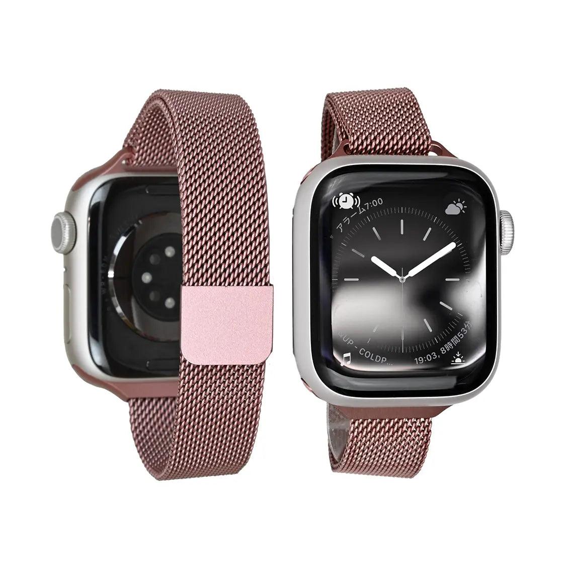 マグネット ステンレス メッシュ アップルウォッチバンド Apple Watch ベルト 女性 人気 おしゃれ エレガントループ 華奢 細め ピンク かわいい