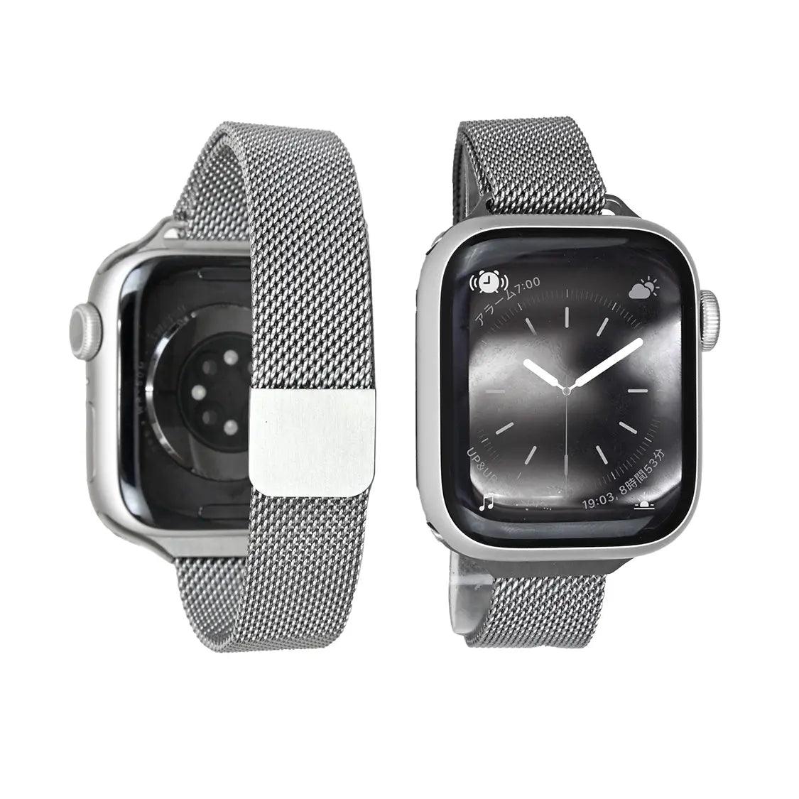マグネット ステンレス メッシュ アップルウォッチバンド Apple Watch ベルト 女性 人気 おしゃれ エレガントループ 華奢 細め シルバー 銀