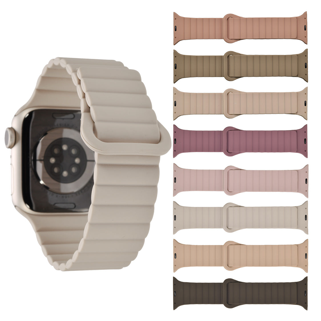 アップルウォッチ バンド かわいい apple watch 44mm ベルト 女性 マグネット 磁石 シリコン 45mm 46mm 40mm 41mm 42mm 49mm ビジネス カジュアル | Apple Watch ベルト くすみ 金属アレルギー 大人かわいい 簡単 防水 りんご堂