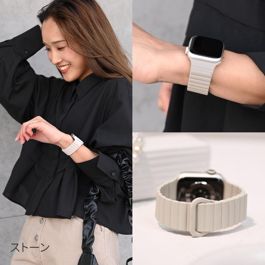 アップルウォッチ バンド かわいい apple watch 44mm ベルト 女性 マグネット 磁石 シリコン 45mm 46mm 40mm 41mm 42mm 49mm ビジネス カジュアル | Apple Watch ベルト くすみ 金属アレルギー 大人かわいい 簡単 防水 りんご堂 グレー 灰色