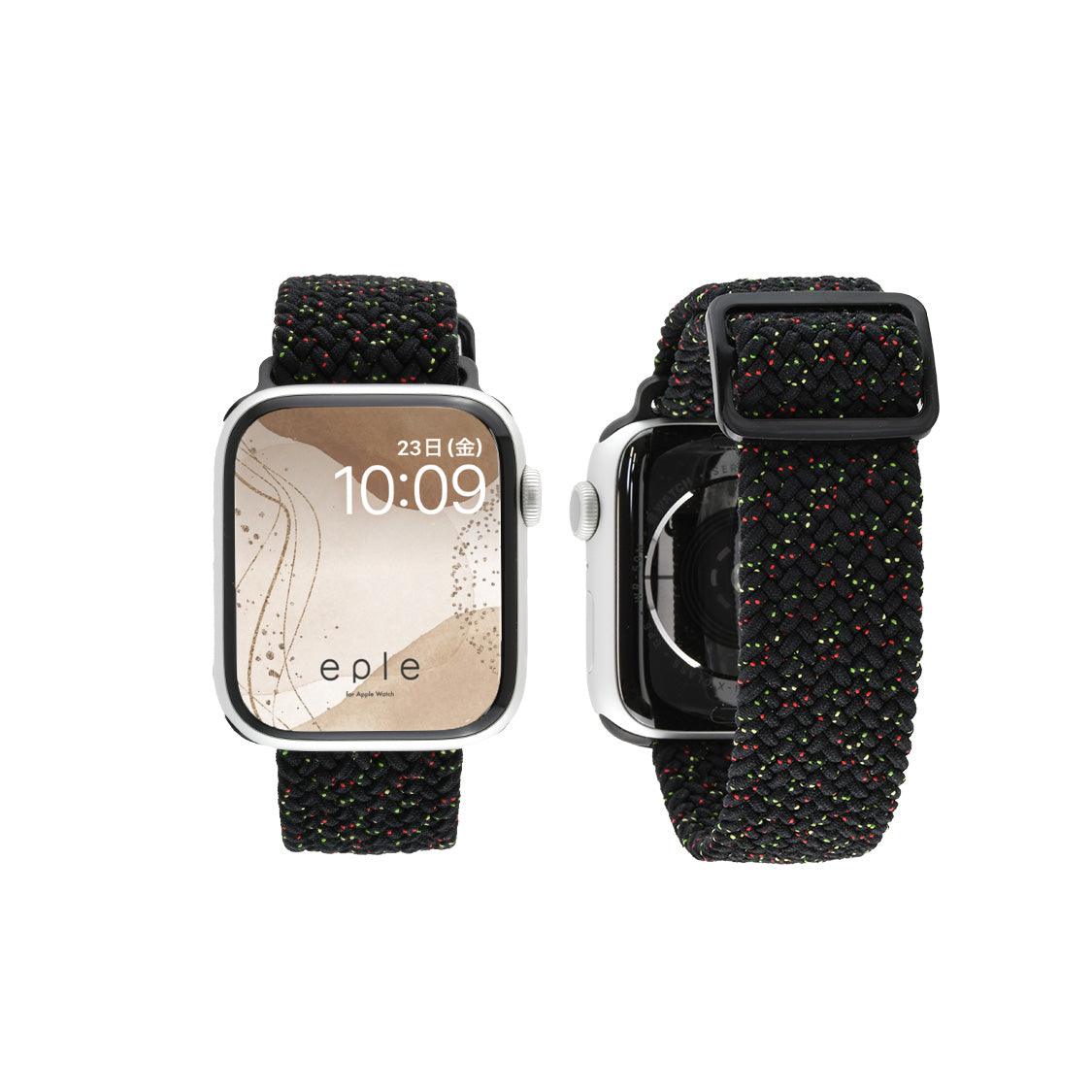 apple watch バンド 蒸れない かぶれにくい 通気性 肌に優しい 編み込み アップル ウォッチ カバー バンド ナイロン 伸縮性 金属アレルギー 腕時計ベルト 男女兼用 女性 男性 人気 ユニセックス スポーツ ジム りんご堂 ファブリックバンド ブラック 柄