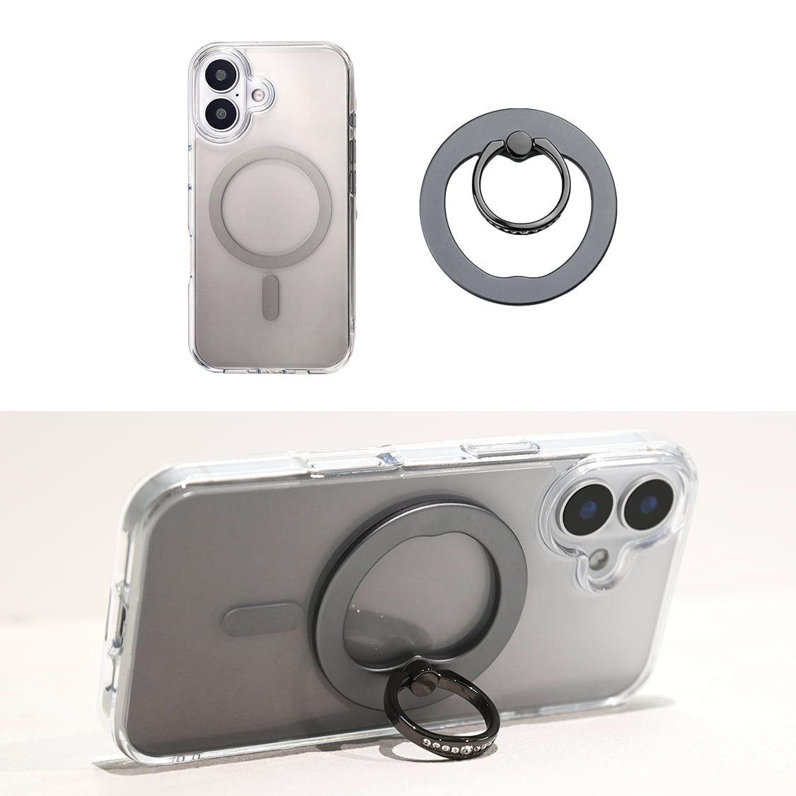 りんご堂 耐衝撃 透明 黄ばまない iPhone ケース クリア MagSafe マグセーフ iPhone15 ProMaxPlusiPhone15iPhone14ProMaxiPhoneSESE3第3世代iPhone13ケースiPhoneケースクリア透明iPhone1212SE2iPhone11iPhone8iPhone7アイフォンケース アイフォン 14アイフォンSE 韓国 クリアケース おしゃれ 可愛い グラデーションケース グレー リングセット