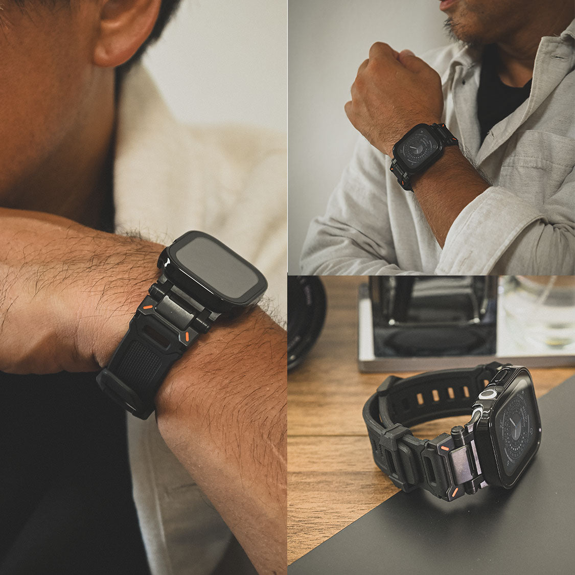 アップルウォッチ バンド apple watch ベルト レザー TPU 高級 45mm 44mm 42mm 46mm 49mm 男性 オシャレ かっこいい 耐水性 伸縮性 耐衝撃性 シリーズ 10 9 8 7 se 6 5 4 3 2 1 カジュアル アウトドア | ブラック 黒