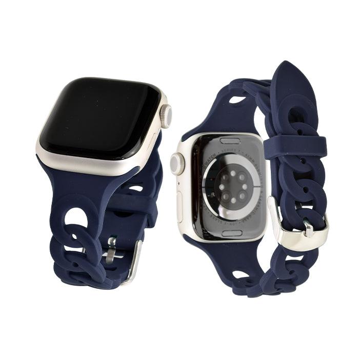 チェーン 型 シリコン AppleWatch ( アップルウォッチ ) バンド かわいい 通気性 ベルト38 40 41 42 44 45 mm |リアン ネイビー 紺