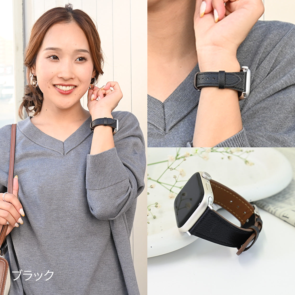 【ルーチェ】 アップルウォッチ バンド レディース 女性 おしゃれ 本革 くすみカラー ビジネス 仕事 49mm 46mm 45mm 44mm 42mm 41mm 40mm 38mm Apple Watch series 11 10 9 8 7 6 5 4 3 SE SE2 SE3 第2世代 ベルト ブランド 革 レザー   全機種対応 高級 メンズ かわいい くすみ 49mm Ultra りんご堂 ブラック 黒