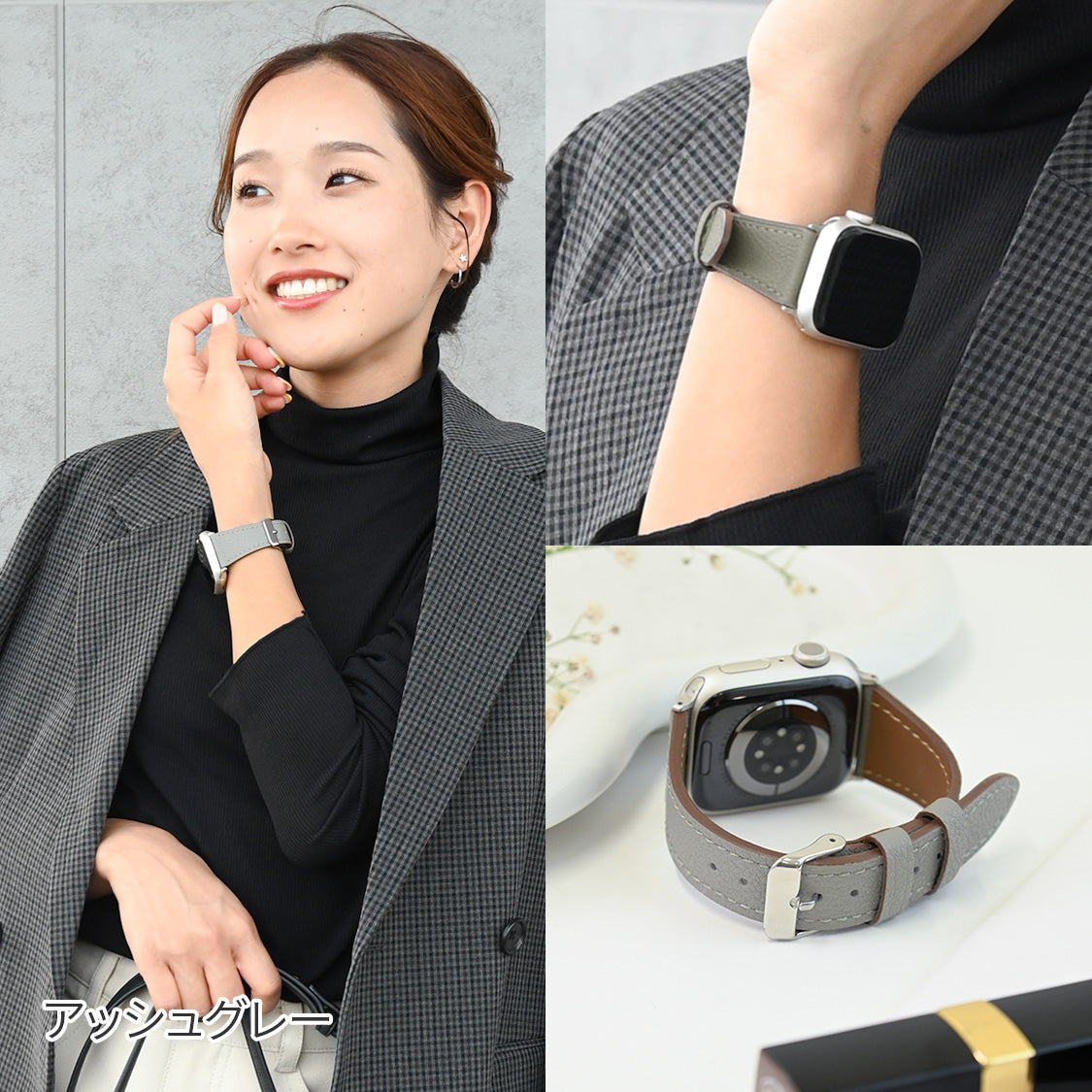 【ルーチェ】 アップルウォッチ バンド レディース 女性 おしゃれ 本革 くすみカラー ビジネス 仕事 49mm 46mm 45mm 44mm 42mm 41mm 40mm 38mm Apple Watch series 11 10 9 8 7 6 5 4 3 SE SE2 SE3 第2世代 ベルト ブランド 革 レザー   全機種対応 高級 メンズ かわいい くすみ 49mm Ultra りんご堂 アッシュ グレー