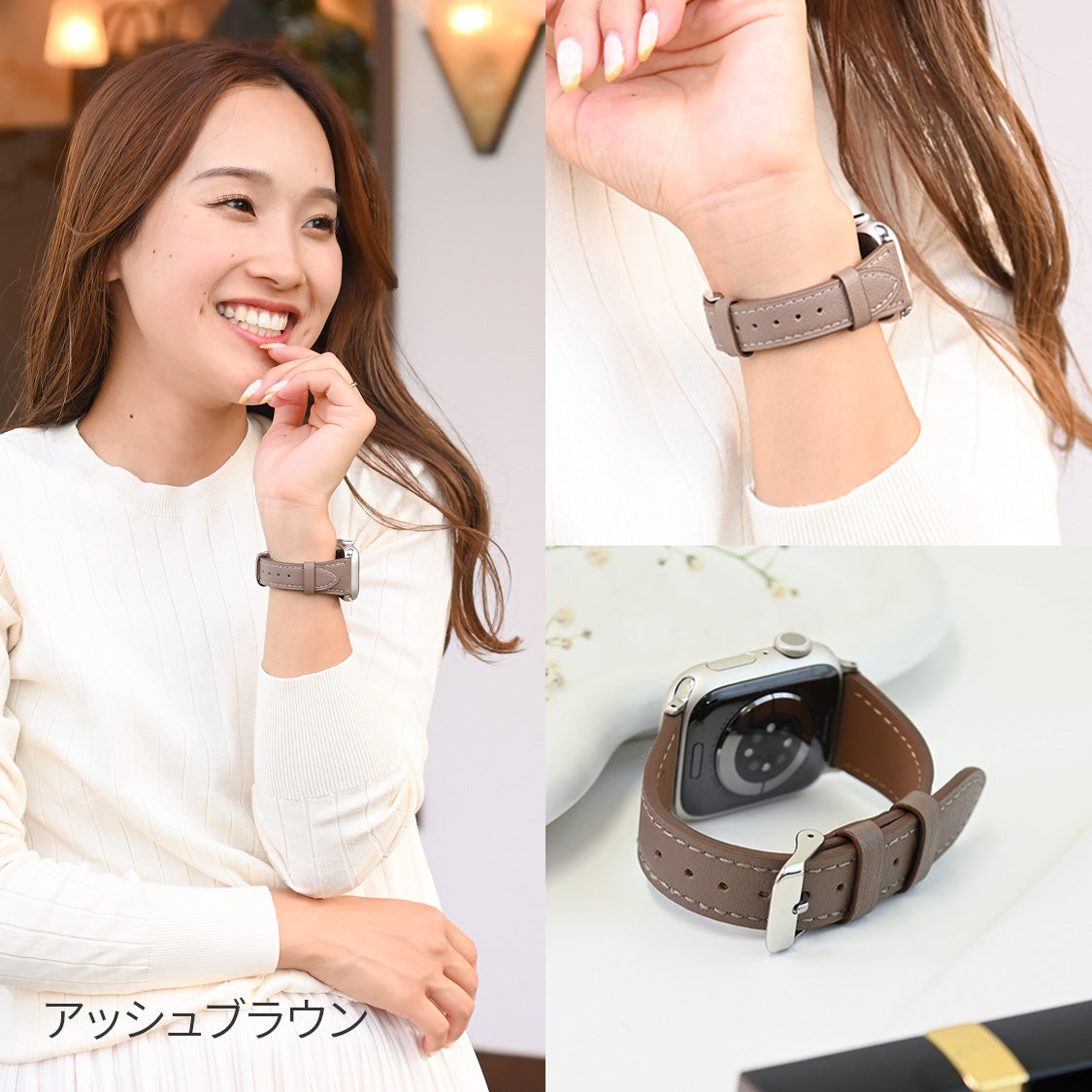 【ルーチェ】 アップルウォッチ バンド レディース 女性 おしゃれ 本革 くすみカラー ビジネス 仕事 49mm 46mm 45mm 44mm 42mm 41mm 40mm 38mm Apple Watch series 11 10 9 8 7 6 5 4 3 SE SE2 SE3 第2世代 ベルト ブランド 革 レザー   全機種対応 高級 メンズ かわいい くすみ 49mm Ultra りんご堂 アッシュ ブラウン