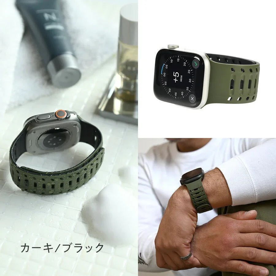 【シリーズ11・SE3・Ultra3対応】マグネットとピンでしっかり固定 アップルウォッチ バンド メンズ ・男性 おすすめ アウトドア シリコンApple Watch |ラギットマグネットバンド