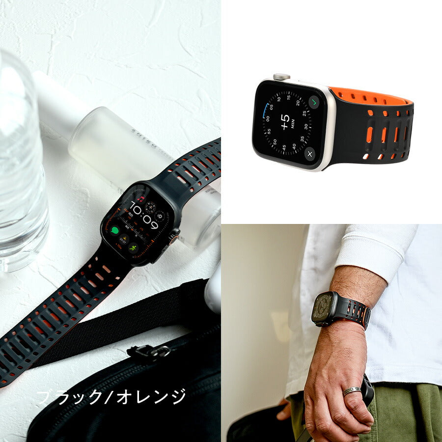 マグネットとピンでしっかり固定 アップルウォッチ バンド メンズ ・男性 おすすめ アウトドア シリコンApple Watch |ラギットマグネットバンド