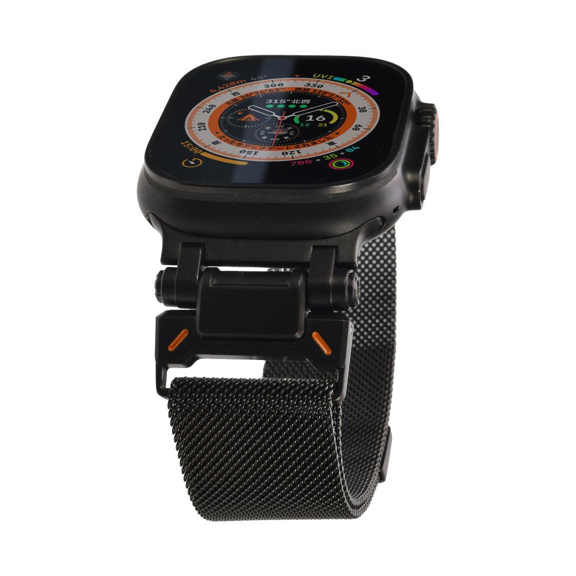 ステンレス メッシュ バンド アップルウォッチ Apple Watch 用 マグネットタイプ サイズ調整自由 メンズ 男性 人気 ウォッチバンド(42mm・41mm・40mm/ 49mm・46mm・45mm・44mm) りんご堂 ブラック 黒 シンプル モノトーン