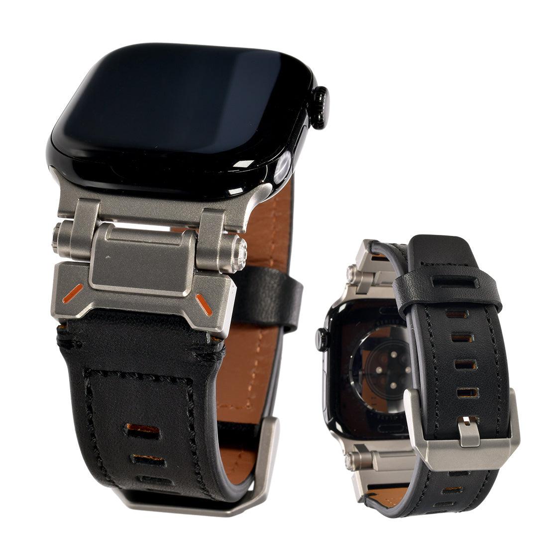【シルバーステンレスとレザーバンド】アップルウォッチ バンド Apple Watch ベルト メンズにおすすめ 男性の働くかっこよさを支える 黒いレザーバンド