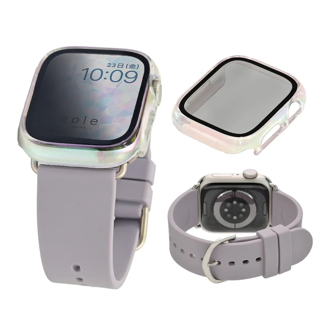 アップルウォッチ バンド シリコン 女性 レディース くすみカラー 肌触り デザイン 替え ベルト apple watch  10 9 8 7 6 5 4 3 2 1 SE  全シリーズ機種 対応 フェザーバンド ケース 保護ケース りんご堂 むらさき 紫 ライラック