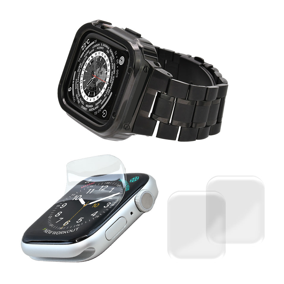 ごつい 一体型 かっこいい アップルウォッチ applewatch バンド メンズ バンドとケースと背面ケース 3in145mm/44mm/49mmapplewatch一体型バンドAppleWatchSeries9/SE/8/7/6/5/4/ULTRA2/ULTRA 対応 耐衝撃性 防水 落下防止 装着簡単 Watch 保護 高級 メンズ 人気 ブラック 黒