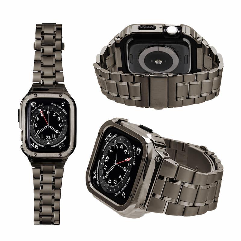 ごつい 一体型 かっこいい アップルウォッチ applewatch バンド メンズ バンドとケースと背面ケース 3in145mm/44mm/49mmapplewatch一体型バンドAppleWatchSeries9/SE/8/7/6/5/4/ULTRA2/ULTRA 対応 耐衝撃性 防水 落下防止 装着簡単 Watch 保護 高級 メンズ 人気 グレー