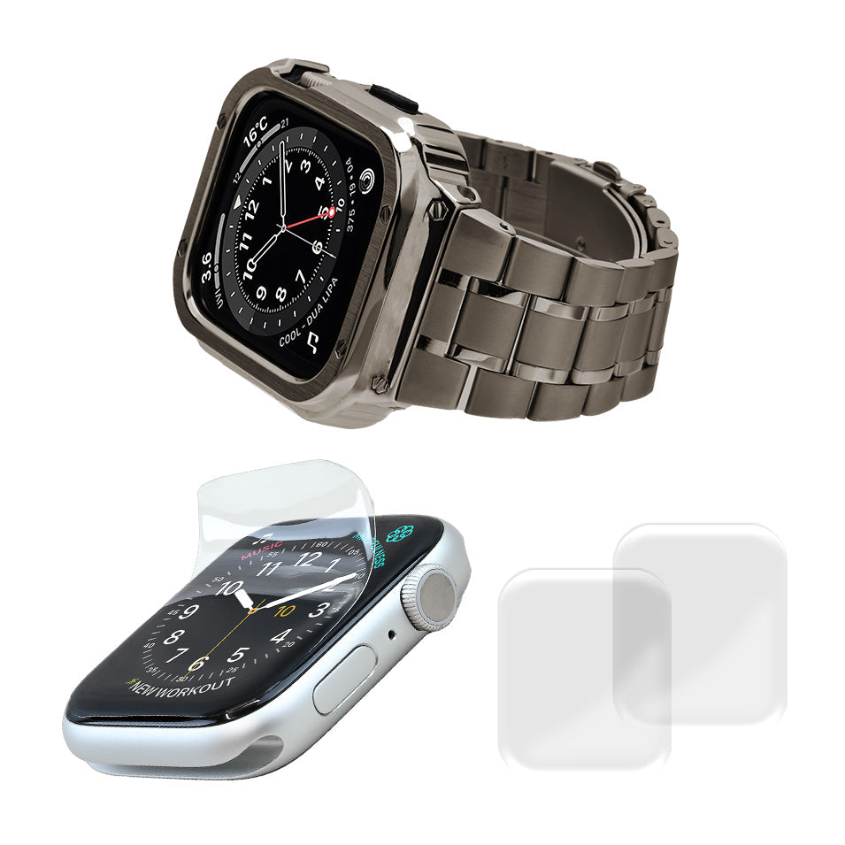 ごつい 一体型 かっこいい アップルウォッチ applewatch バンド メンズ バンドとケースと背面ケース 3in145mm/44mm/49mmapplewatch一体型バンドAppleWatchSeries9/SE/8/7/6/5/4/ULTRA2/ULTRA 対応 耐衝撃性 防水 落下防止 装着簡単 Watch 保護 高級 メンズ 人気 グレー フィルムとセット