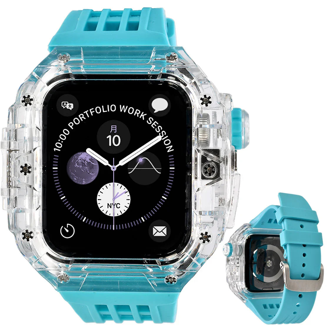 ごつい 一体型 Apple Watch バンド 44mm 45mm 49mm シリコン TPU ケース付き 頑丈なメンズ ベルド スポーツバンド アウトドア 登山 キャンプ Series 9/8/7 45mm SE2/6/5/4/SE 44mm Ultra 49mm 対応 耐衝撃性 防水 落下防止 装着簡単 Watch 保護 高級 メンズ 人気 ブルー 水色 青 スカイブルー