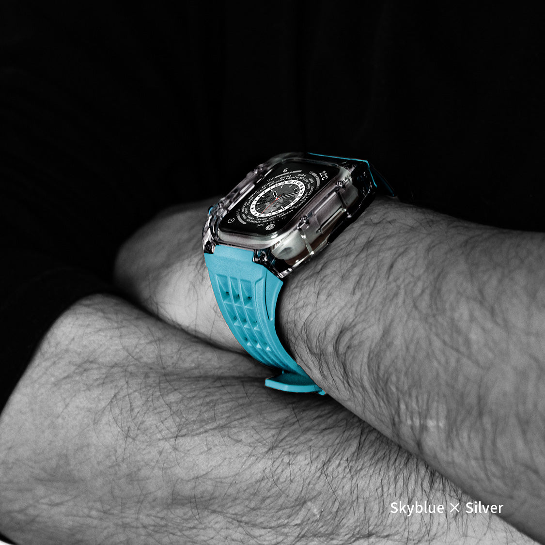 ごつい 一体型 Apple Watch バンド 44mm 45mm 49mm シリコン TPU ケース付き 頑丈な メンズ 男性 ベルド スポーツバンド アウトドア 登山 キャンプ Series ULTRA3 11 10 9/8/7 46mm 45mm SE3 SE2/6/5/4/SE 44mm Ultra 49mm 42mm 対応 耐衝撃性 防水 落下防止 装着簡単 Watch 保護 高級 メンズ 人気 装着 水色