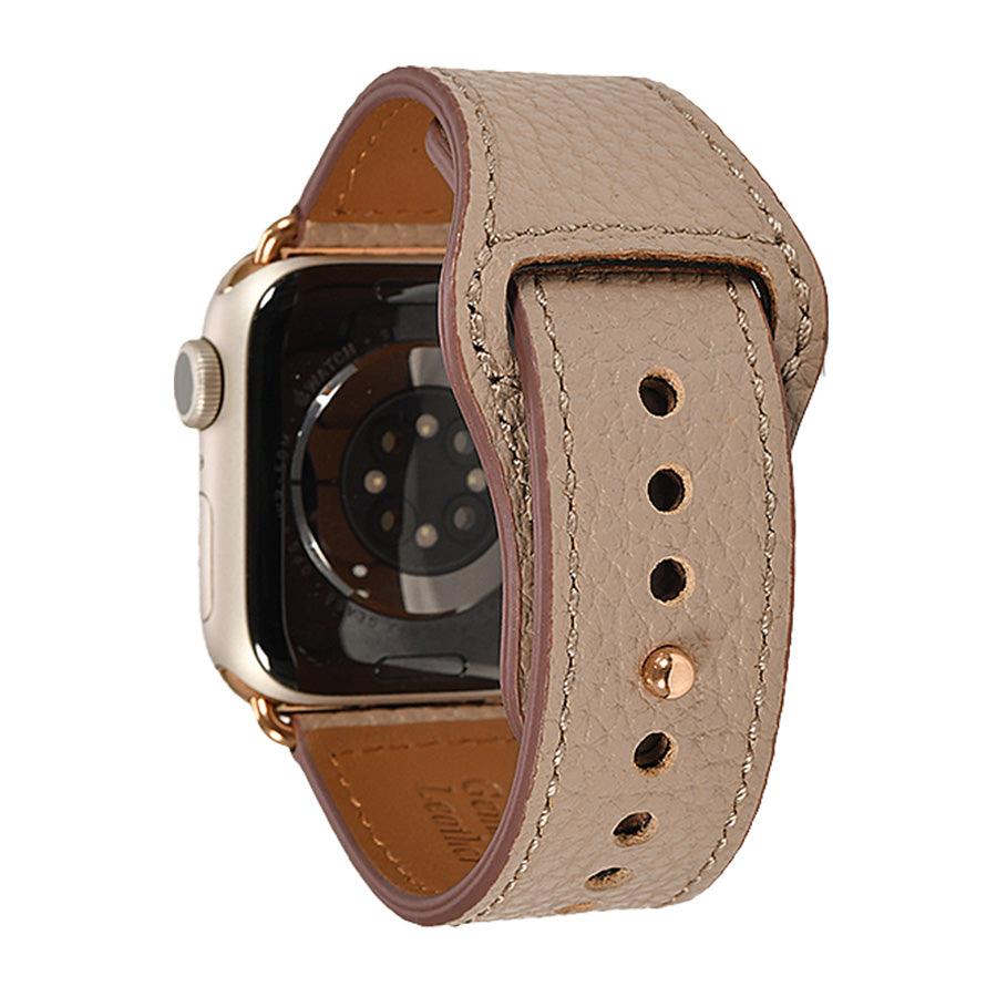 本革 レザー アップルウォッチ バンド レディース 女性 Apple Watch ベルト 腕時計バンド 初めて 高見え 仕事 ビジネス シンプル 金属アレルギー りんご堂 スマートレザーバンド くすみ ニュアンスカラー シボあり エンボスロイヤルストーン ベージュ