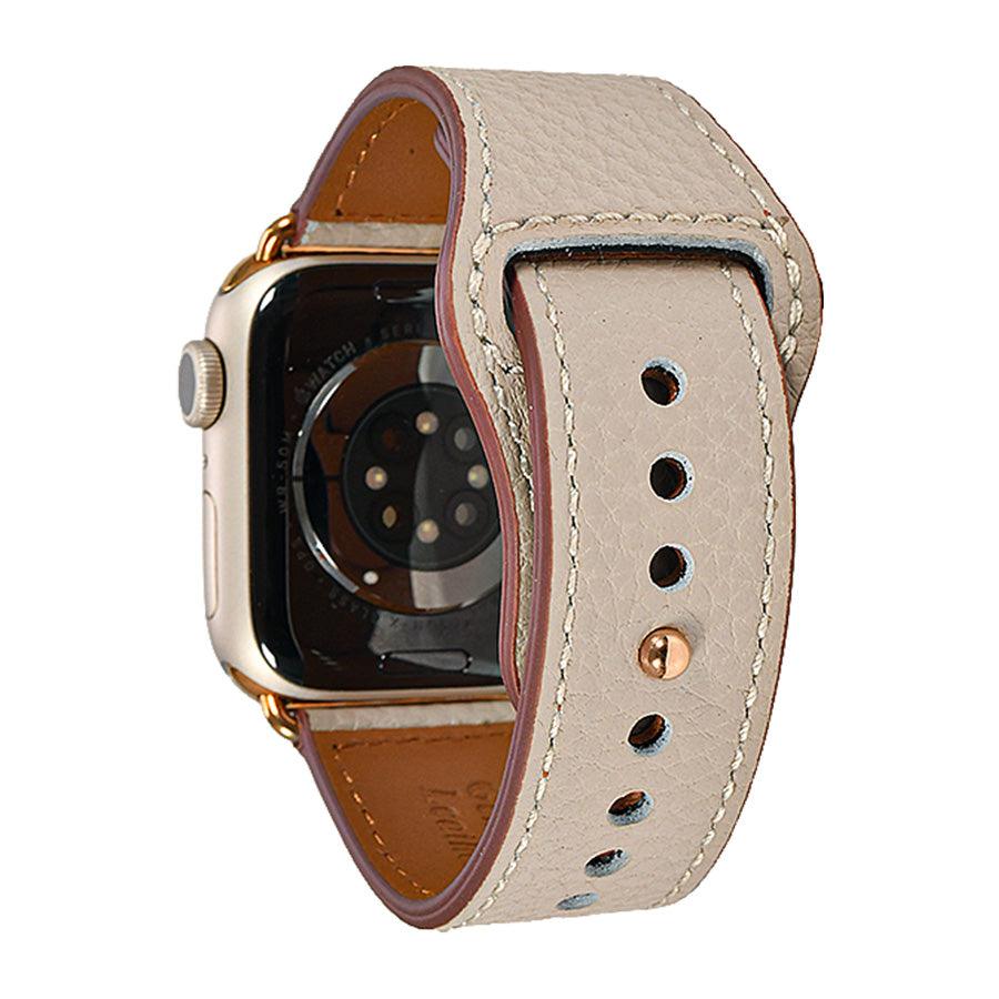 本革 レザー アップルウォッチ バンド レディース 女性 Apple Watch ベルト 腕時計バンド 初めて 高見え 仕事 ビジネス シンプル 金属アレルギー りんご堂 スマートレザーバンド くすみ ニュアンスカラー シボあり エンボストワイライトストーン ベージュ